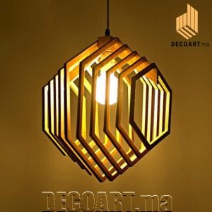 Luminaire suspendu bois pendentif forme hexagonale