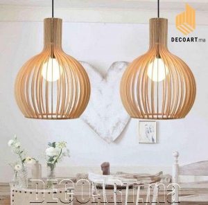 Luminaire suspension en bois en forme de poire